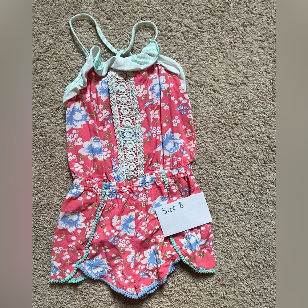 Matilda Jane Pink and Blue Jumpsuit Vibrant Floral Design